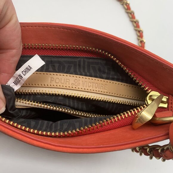 Pour La Victoire Coral & Tan Woven Leather Crossbody Bag - Picture 12 of 12